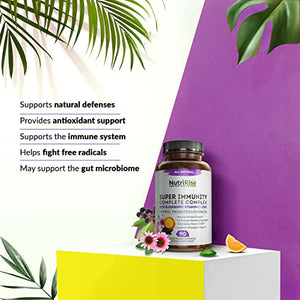 Immunity Complex Immune Support Supplement - 10 Super-Concentrated Ingredients: Vitamin C E B6 Zinc L-Glutamine Elderberry Echinacea Garlic Turmeric Curcumin 7.2 Billion CFU Probiotics For Men & Women