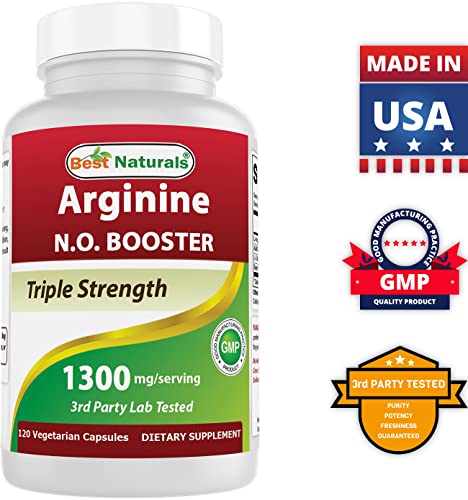 Best Naturals L-Arginine NO Booster Triple Strength 1300 mg Serving 120 Veg Capsules (120 Count (Pack of 1))