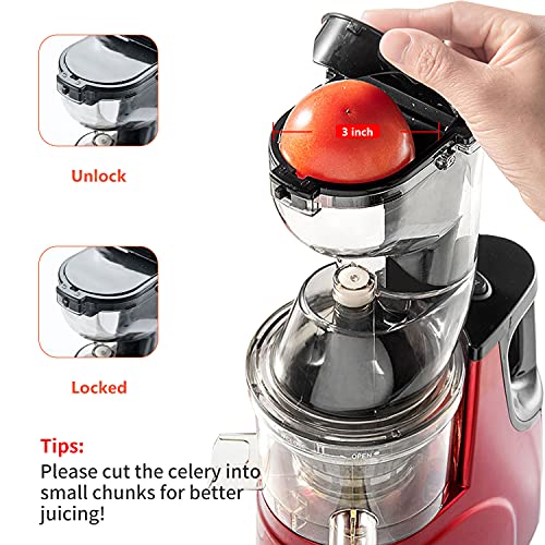OverTwice Slow Masticating Juicer Cold Press Juice Extractor Apple Orange Citrus Juicer Machine with Wide Chute Quiet Motor for Fruit Vegetables