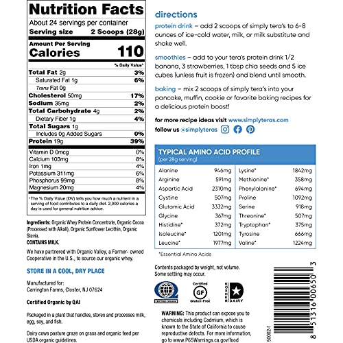 Tera's Whey Organic Protein, Dark Chocolate, 24 oz