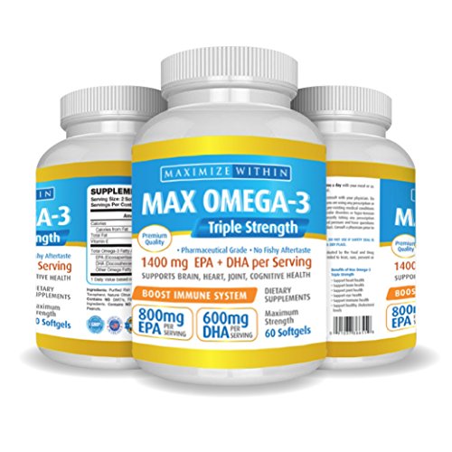 Max Omega 3 Fish Oil Pills - Triple Strength Fish Oil Supplement (2000 mg Total Omega 3 Fatty Acids: 600mg DHA + 800 mg EPA per Serving)