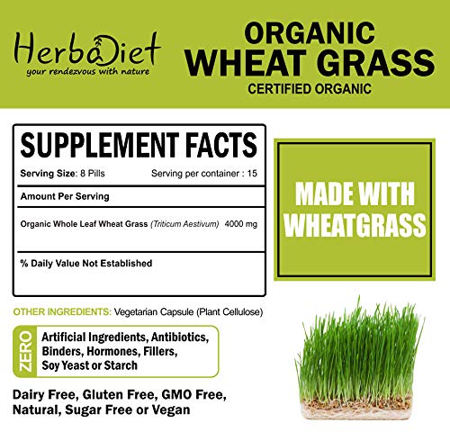 Organic Wheat Grass Whole Leaf 500mg Tablets Pills | Energy, Detox, Immune Support Alkalize Green Superfood Supplement | Non-GMO Gluten Free (240 Tablets)