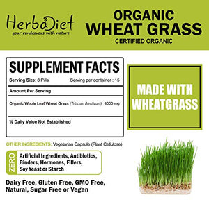 Organic Wheat Grass Whole Leaf 500mg Tablets Pills | Energy, Detox, Immune Support Alkalize Green Superfood Supplement | Non-GMO Gluten Free (240 Tablets)