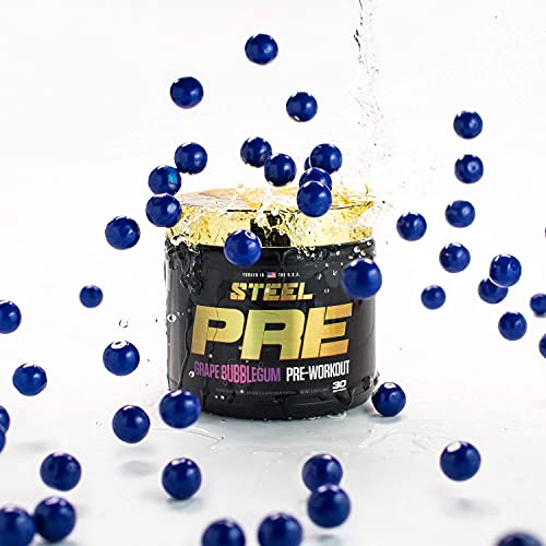 Steel Supplements PRE-Workout| Clean Energy | Intense Focus | PH Balanced Creatine | Antioxidant | Increased Pump | 30 Servings (Grape Bubblegum)