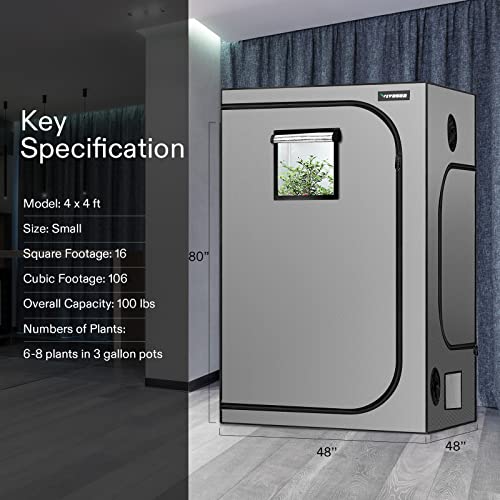 VIVOSUN 48"x48"x80" Grow Tent with Observation Window and Floor Tray, Mylar hydroponic Tents for Plants 4x4 FT