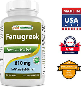 Best Naturals Fenugreek Seed Capsules Non-GMO 610 mg - Promotes Healthy Lactation & Healthy Glucose Metabolism 360 Count