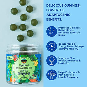 Ashwagandha Gummies by Paradise Naturals - Women Men 1500mg Natural Stress Relief Calm Recovery Gummy - Vitamin D Plus Zinc Immune Supplements - Sleep and Mood Support - De-Stress & Calming Energy