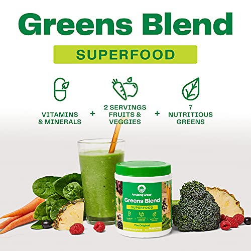 Amazing Grass Greens Blend Superfood: Super Greens Powder with Spirulina, Chlorella, Beet Root Powder, Digestive Enzymes, Prebiotics & Probiotics, Original, 15 Servings (Packaging May Vary)