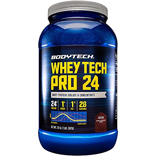 BodyTech Whey Tech Pro 24 Protein Powder Protein Enzyme Blend with BCAA's to Fuel Muscle Growth Recovery, Ideal for PostWorkout Muscle Building Mocha (2 Pound)