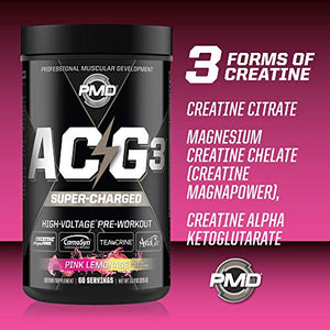 PMD Sports ACG3 Supercharged - Pre Workout - Powerful Strength, High Energy, Maximize Mental Focus, Endurance And Optimum Workout Performance for Men and Women - Pink Lemonade (60 Servings)