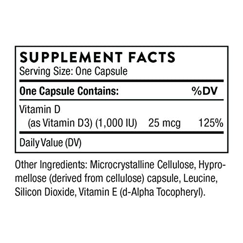Thorne Research - Vitamin D-1000 - Vitamin D3 Supplement (1,000 IU) for Healthy Bones and Muscles - 90 Capsules