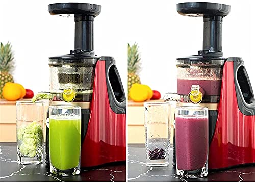 XUERUIGANG Juicer Machines, Slow Masticating Juicer Extractor Easy to Clean, Quiet Motor and Reverse Function, Cold Press Juicer for Vegetable and Fruit Carrots, Oranges and Celery etc （Red）