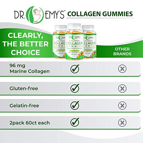 Collagen Gummies by Dr Emy's. Gummy Vitamin for Women & Men, Hair, Skin, Nails, Joint Supplement. Anti-Aging Collagen Gummy Supplements. Strengthen Hair, Skin and Nails. Gelatin-Free. 60 ct Each. (2)