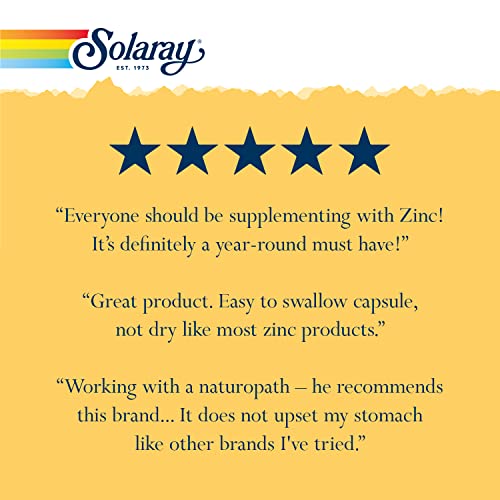 Solaray Zinc 50 mg Amino Acid Chelate with Pumpkin Seed, Immune & Cellular Health Support, Bioavailable, 100 VegCaps