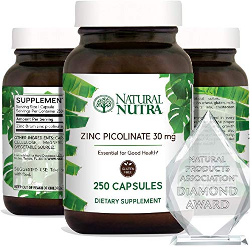 Natural Nutra Zinc Picolinate 30 mg, Double Strength, Raw and Pure, Highly Bioavailable Supplement for Growth, Immune and Thyroid Support, 250 Capsules (2 Pack)
