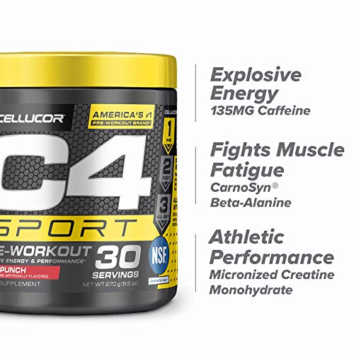 C4 Sport Pre Workout Powder Fruit Punch - NSF Certified for Sport + Preworkout Energy Supplement for Men & Women - 135mg Caffeine + Creatine Monohydrate - 30 Servings