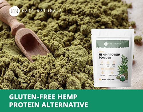 Organic Hemp Protein Powder 12oz by Kate Naturals. Delicious Gluten-Free, Vegan & Dairy-Free Non-GMO Hemp-Based Protein Powder in Resealable Bag.