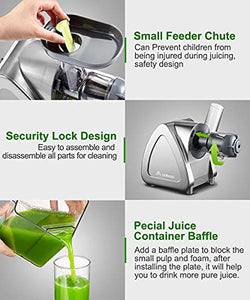 Aobosi Slow Masticating Juicer Machine, Cold Press juicer Extractor, Quiet Motor, Reverse Function, High Nutrient Fruit and Vegetable Juice with Juice Jug & Brush for Cleaning, Gray