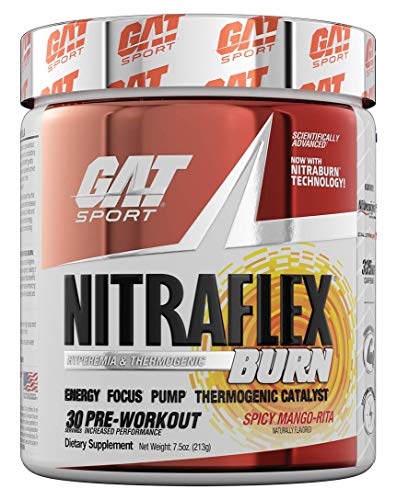 GAT Sport NITRAFLEX Burn, Pre Workout Thermogenic Powder, Spicy Mango-Rita, 30 Servings