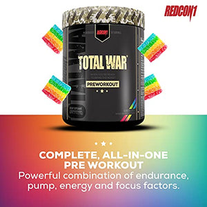 Redcon1 Total War - Pre Workout Powder, 50 Servings, Boost Energy, Increase Endurance and Focus, Beta-Alanine, 350mg Caffeine, Citrulline Malate, Nitric Oxide Booster - Keto Friendly (Rainbow Candy)