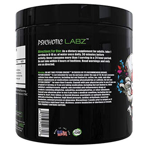 Psychotic Labz Psycho Circus High Stim Pre Workout Powder, Energy Focus Strength Pumps, Loaded with Beta Alanine Creatine Caffeine Ampiberry Dmae Bitartrate, 30 Srvgs, Cotton Candy