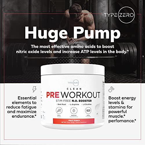 Ultra Clean Stim Free Pump Pre Workout + Nitric Oxide Booster (Fruit Punch) Beetroot, 7G Arginine Citrulline Malate, Betaine, Beta A, ACV+ - Sugar/Caffeine Free Natural Non Stim Preworkout Men & Women