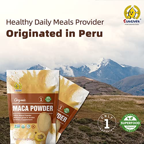 SUNGIVEN Organic Maca Powder,Natural Grow in Peru,100% Maca Powder,NON-GMO,USDA Organic,Vegan&Gluten-Free,Keto-Friendly,BPA Free,Baked Good,Smoothies,Blend,Dietary Supplement 8 oz (227 g)