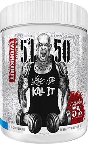 Rich Piana 5% Nutrition 5150 High Stim Pre-Workout Powder | Extreme Energy, Focus, Pumps & Endurance | 400 mg Caffeine, Citrulline, Beta Alanine, Tyrosine | 14.07 oz, 30 Srvgs (Blue Ice)