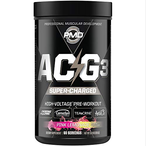 PMD Sports ACG3 Supercharged - Pre Workout - Powerful Strength, High Energy, Maximize Mental Focus, Endurance And Optimum Workout Performance for Men and Women - Pink Lemonade (60 Servings)