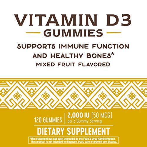 Nature’s Way Vitamin D3, Immune Support, 2000 IU (50 mcg) per Serving, Fruit Flavor, 120 Gummies