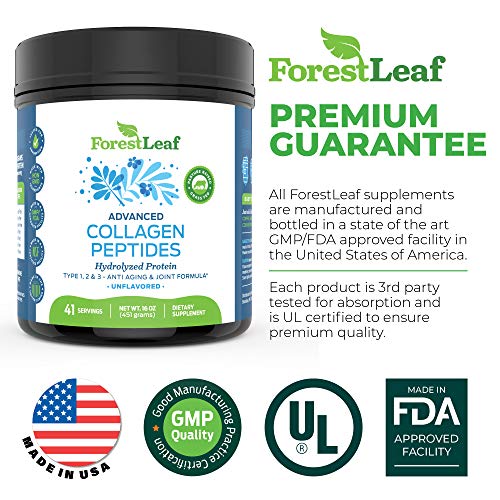 Advanced Hydrolyzed Collagen Peptides – Unflavored Protein Powder - Mixes Into Drinks and Food - Pasture Raised, Grass Fed - for Paleo and Keto; Joints and Bones - 41 Servings - by ForestLeaf