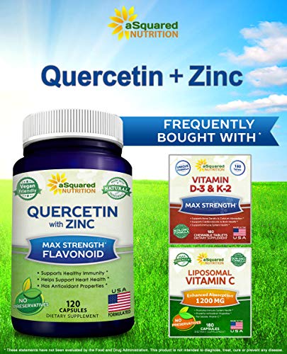 Quercetin 1000mg with Zinc Supplement - 120 Capsules - Quercetin Dihydrate with Black Elderberry & Zinc - Max Strength Powder Complex Pills to Help Improve Immune Response & Anti-Inflammatory