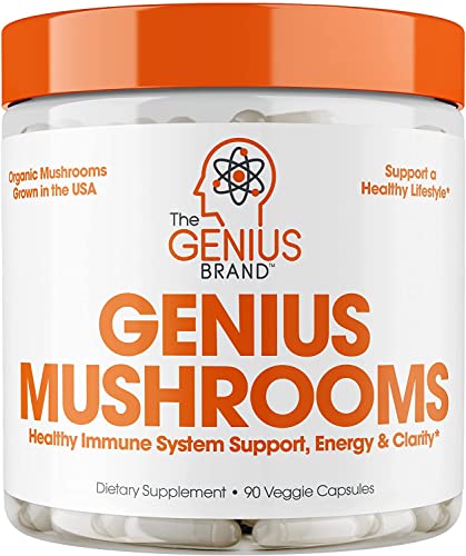 Genius Mushroom – Lions Mane, Cordyceps and Reishi – Immune System Booster & Nootropic Brain Supplement – Wellness Formula for Natural Energy, Stress Relief, Memory & Liver Support, 90 Veggie Pills