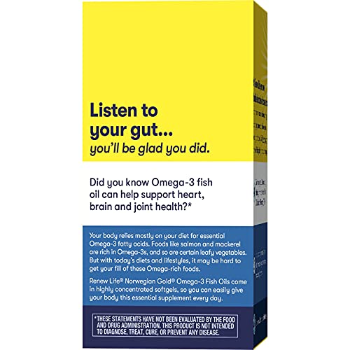 Renew Life Norwegian Gold Adult Fish Oil - Critical Omega, Fish Oil Omega-3 Supplement - Gluten & Dairy Free - 60 Burp-Free Softgel Capsules