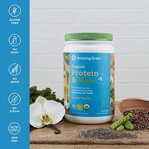 Amazing Grass Vegan Protein & Kale Powder: 20g of Organic Protein + 1 Cup Leafy Greens per Serving, Vanilla, 15 Servings