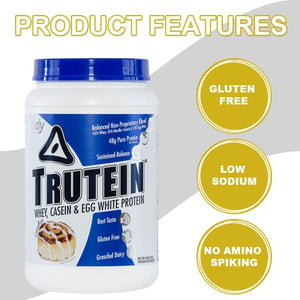 Body Nutrition Protein Powder - Trutein Cinnabun 2lb Whey, Casein & Egg White - Natural Low Carb Keto Friendly Drink - Zero Sugar - Lean Muscle Builder, Weight Loss, Workout, Recovery