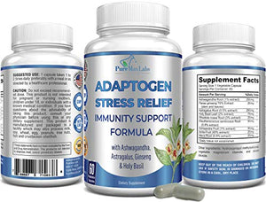 Adaptogen Stress Relief Immune Support Formula, 60 Capsules, Adrenal Support with Ashwagandha, Astragalus, Ginseng, Holy Basil, Rhodiola, Amla, Maca, Schisandra, Eleuthero, Non-GMO