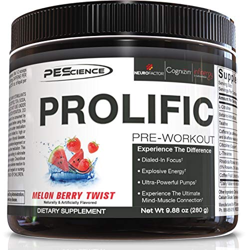 PEScience Prolific Pre Workout, Melon Berry Twist, 40 Scoops, Energy Supplement with Nitric Oxide