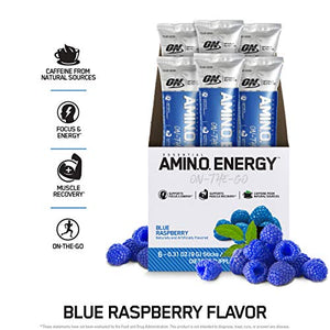 Optimum Nutrition Amino Energy - Pre Workout with Green Tea, BCAA, Amino Acids, Keto Friendly, Green Coffee Extract, Energy Powder - Blue Raspberry, 6 Count