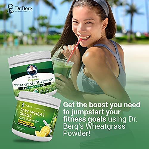Dr. Berg's Raw Wheatgrass Juice Powder, Lemon Flavor w/ Stevia Sweetener - Green Superfoods Rich in Vitamins Chlorophyll & Trace Minerals - BioActive Dehydration & Ultra-Concentrated Nutrients 1 Pack