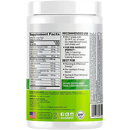 USN Amino Stim EAAs (Essential Amino Acids) + Energy, 125mg Caffeine, 6g Essential Amino Acids, Hydration Complex, Muscle Growth Recovery, Green Apple, 10.05 Ounce (Pack of 1)