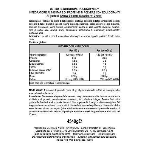 Ultimate Nutrition Prostar Whey Protein Powder Blend of Whey Concentrate Isolate and Peptides – Low Carb, Keto Friendly, 25 Grams of Protein - 150 Servings, Cookies N Cream, 10 Pounds