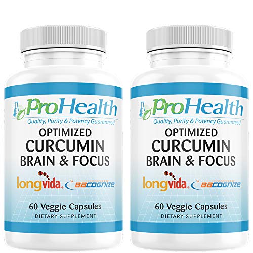 2-Pack Brain & Focus - Optimized Curcumin Longvida with BaCognize Bacopa Monnieri by ProHealth (60 Veggie Capsules)