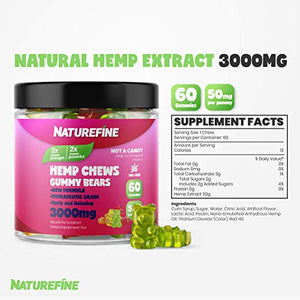 Hemp Gummies - 3000 MG - 50MG per Gummie - Hemp Oil for Pain Relief - Overall Health - Grown & Made in The US