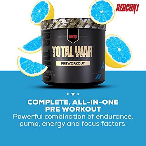 Redcon1 - Total War - Preworkout - All New (15 Servings) Boost Energy, Increased Lasting Endurance, Citrulline Malate, Beta-Alanine, Keto Friendly, (Blue Lemonade)