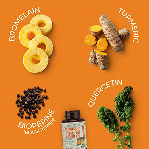 Turmeric Curcumin Quercetin with Bromelain and BioPerine Supplement - Balance and Support for Immune System and Inflammation. Occasional Joint Discomfort Relief. 60 Vegan Capsules for Adults
