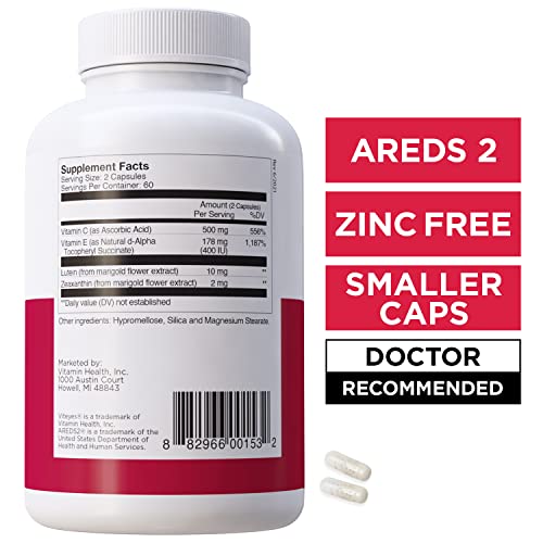 Viteyes AREDS 2 Zinc Free Capsule Macular Health Formula Capsules, Natural Vitamin E, No Zinc, No Copper, Eye Vitamin, Smaller Capsules, Vision Protection, 60 Capsules