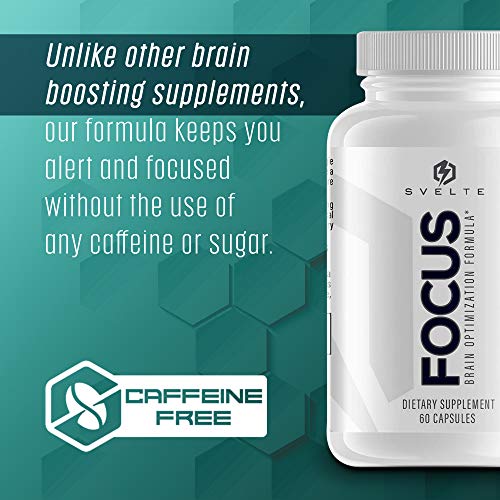SVELTE Focus Brain Booster | Nootropic Supplement for Men & Women | Memory, Mind & Focus Enhancer for Concentration, Energy & Stress Relief | 60 Pills with L Tyrosine, GABA, Bacopa Extract, & Choline