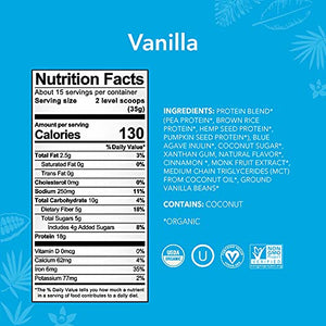 ALOHA Organic Plant-Based Protein Powder - NO-STEVIA Vanilla - Keto Friendly Vegan Protein with MCT Oil, 18.5 oz, Makes 15 Shakes, Vegan, Gluten-Free, Non-GMO, Erythritol-Free, Soy-Free, Dairy-Free & Only 3g Sugar