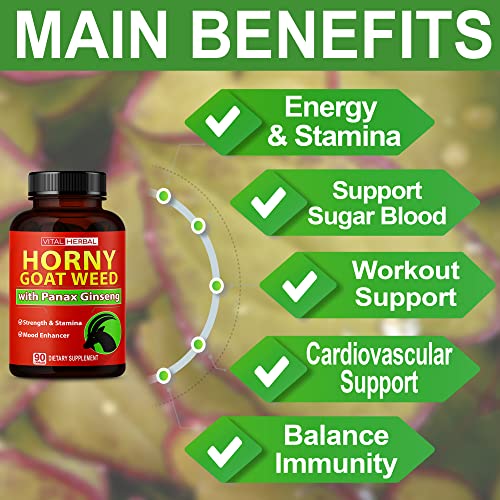 7 in 1 Ultra Horny Goat Weed with Panax Ginseng Capsules 9350 mg - Maximum Strength with Ashwagandha Tribulus Maca Root Enhance Energy Stamina for Men Women 1 Bottle - 3 Month Supply